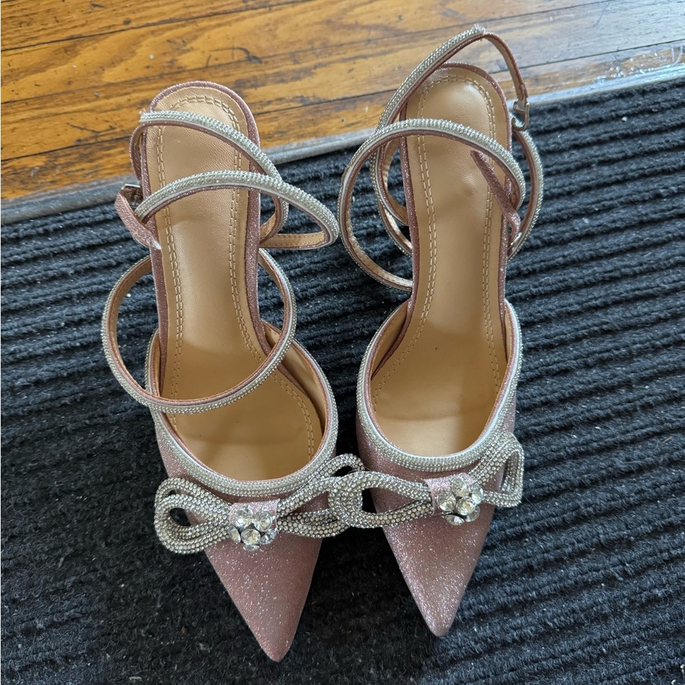 Elegant Women's Brown Heels with Rhinestone Bow